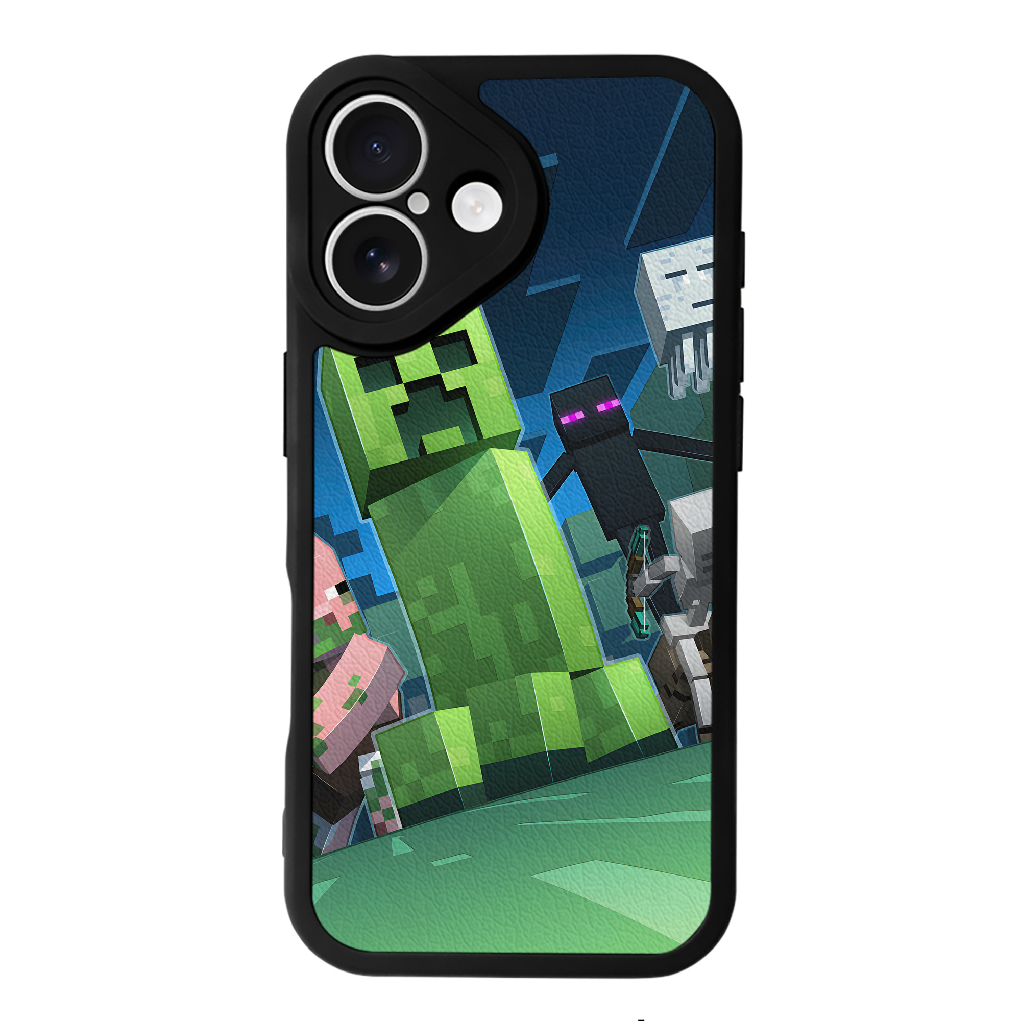 （画像用） マインクラフト ブロックの世界 Minecraft MC Block world 【iPhone 16シリーズ対応】シリコンスマホケース（レザー調） 材質：シリコン